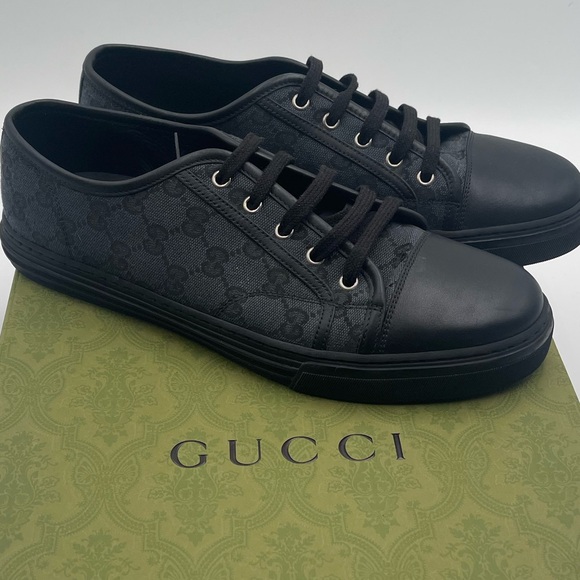 Gucci Size 9.5 Men’s Black Sneakers GG Canvas with Leather Trim - Picture 1 of 13